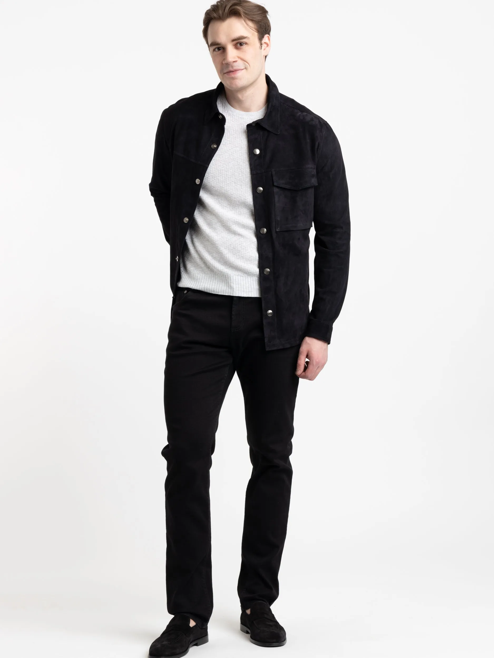 Navy Strozzi Leather Suede Jacket