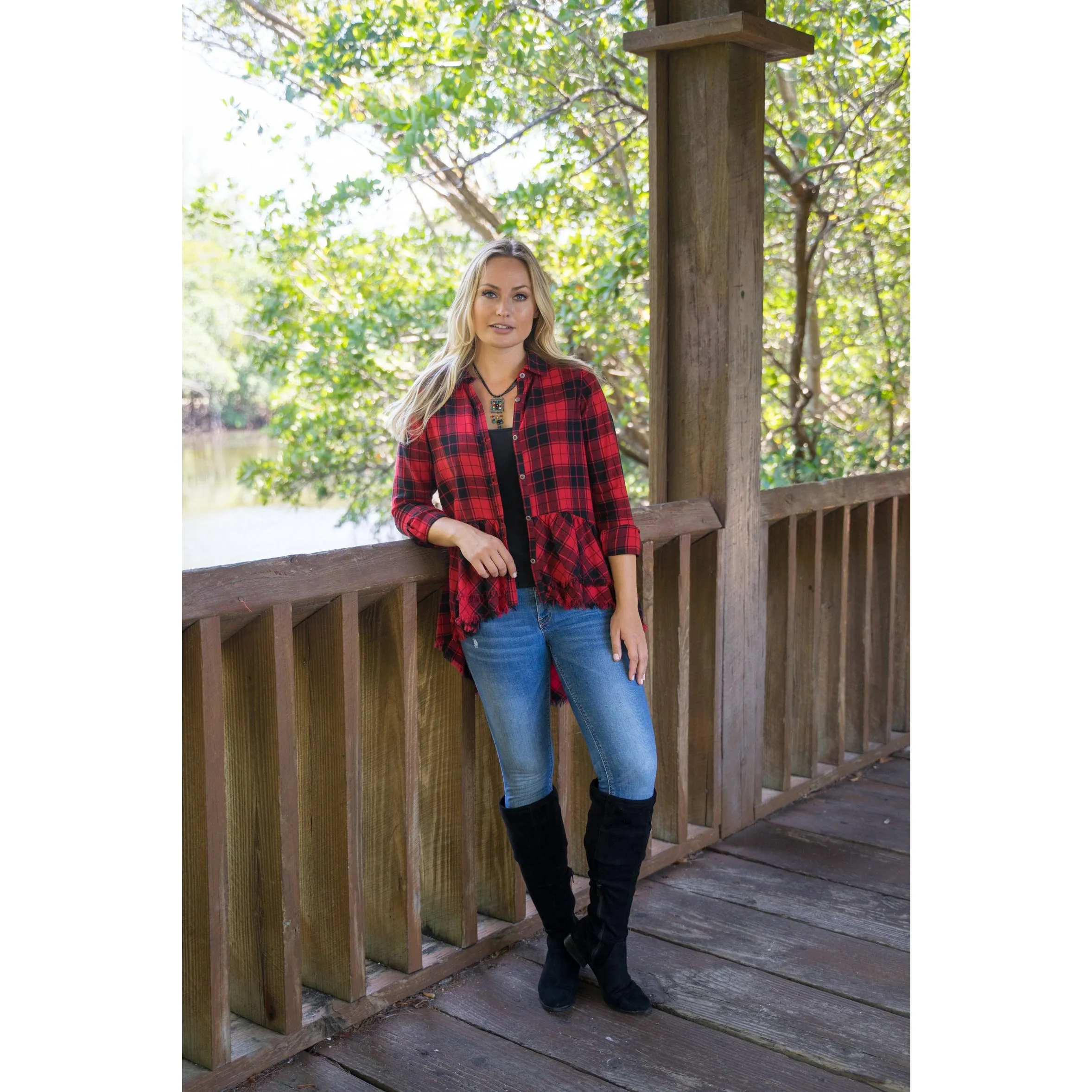 Red Plaid Hi-Low Tunic