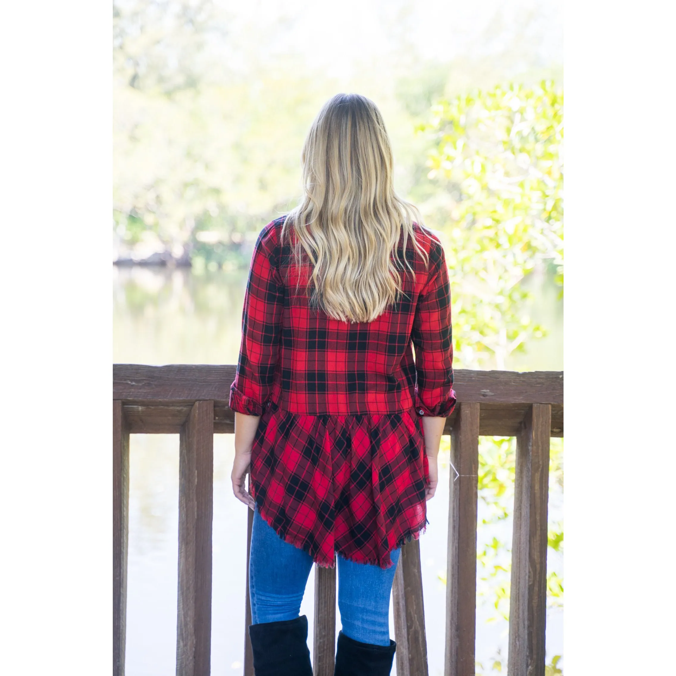 Red Plaid Hi-Low Tunic