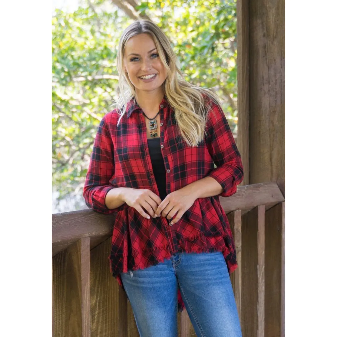 Red Plaid Hi-Low Tunic