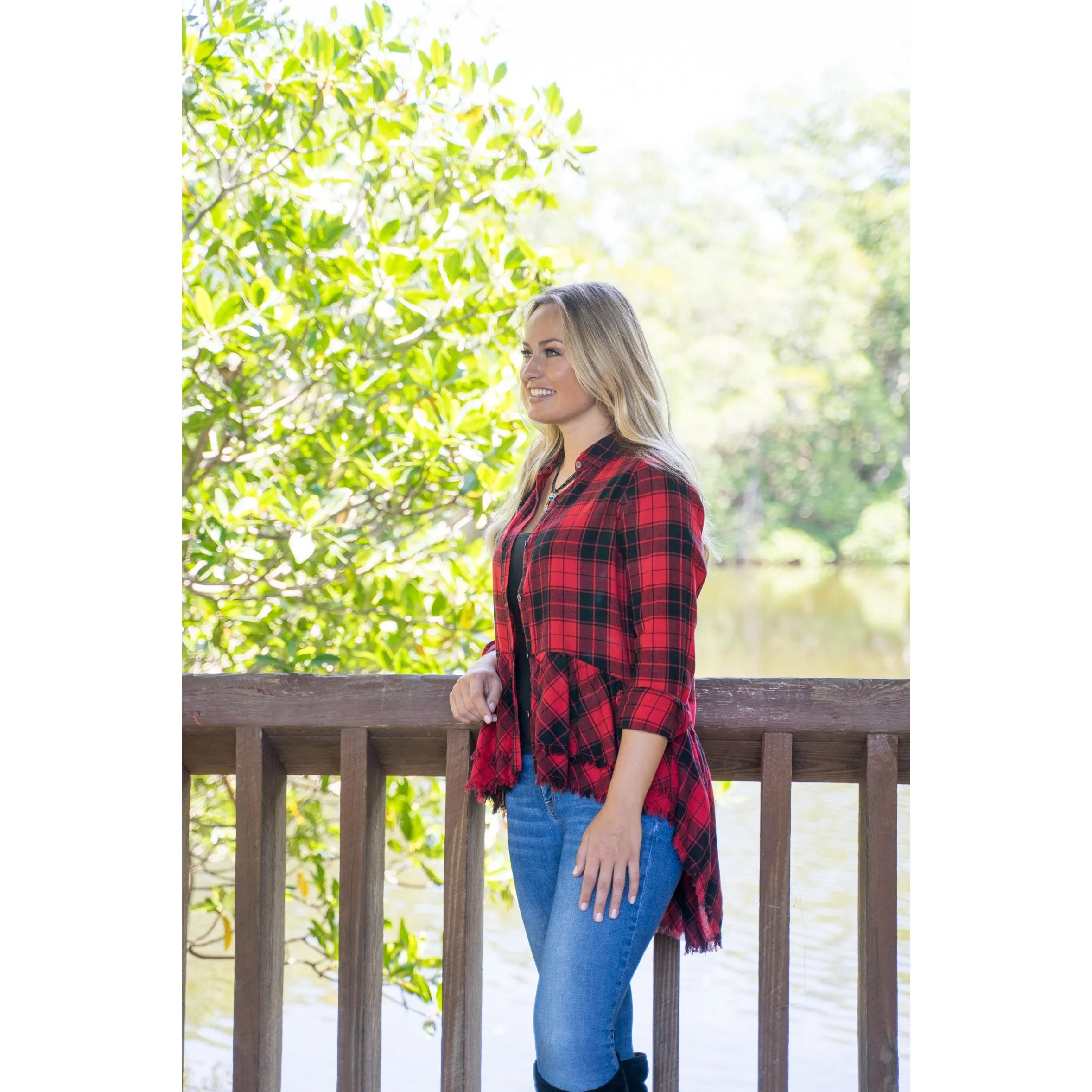 Red Plaid Hi-Low Tunic