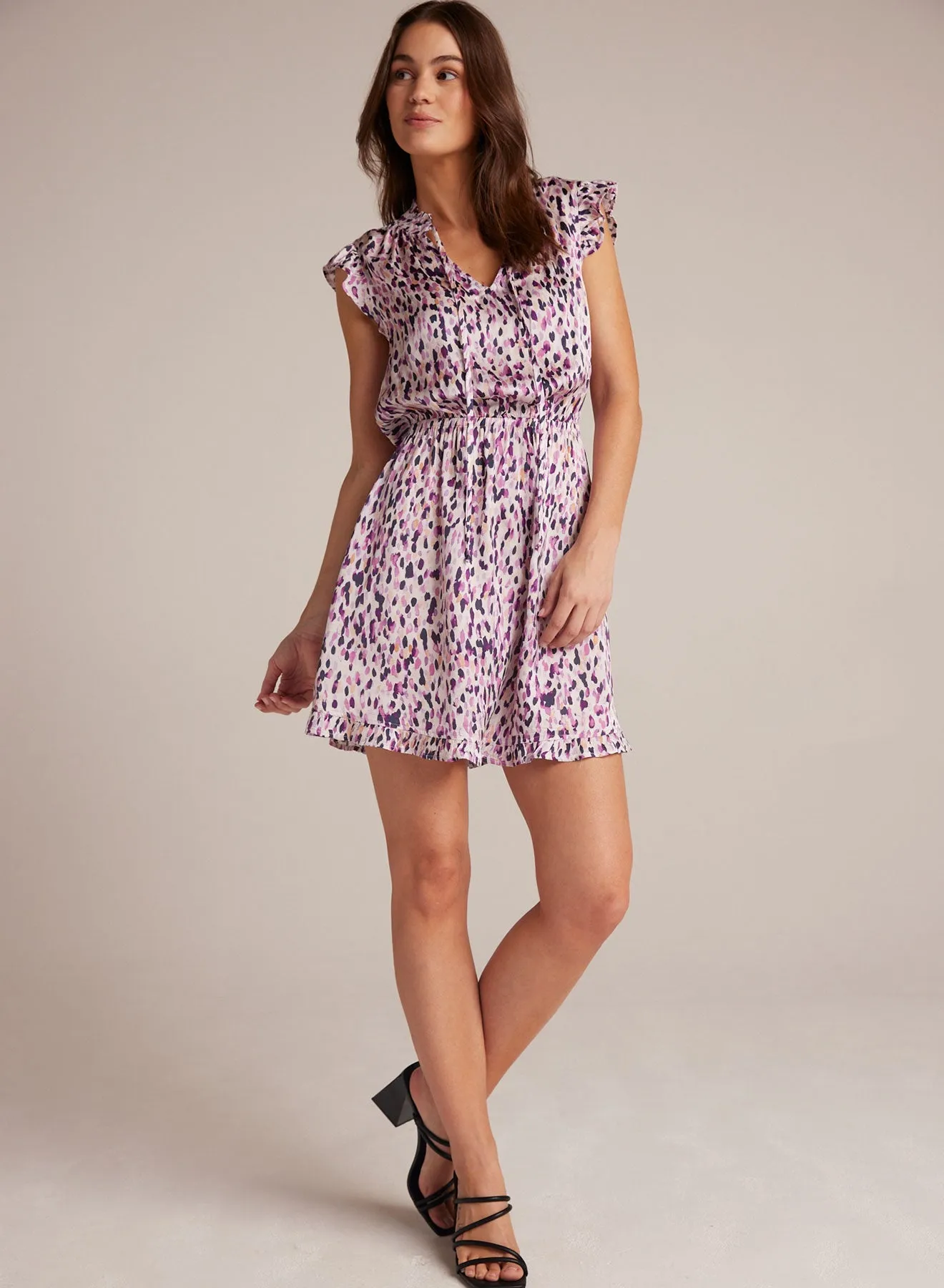 Ruffle Sleeve Mini Dress - Confetti Print