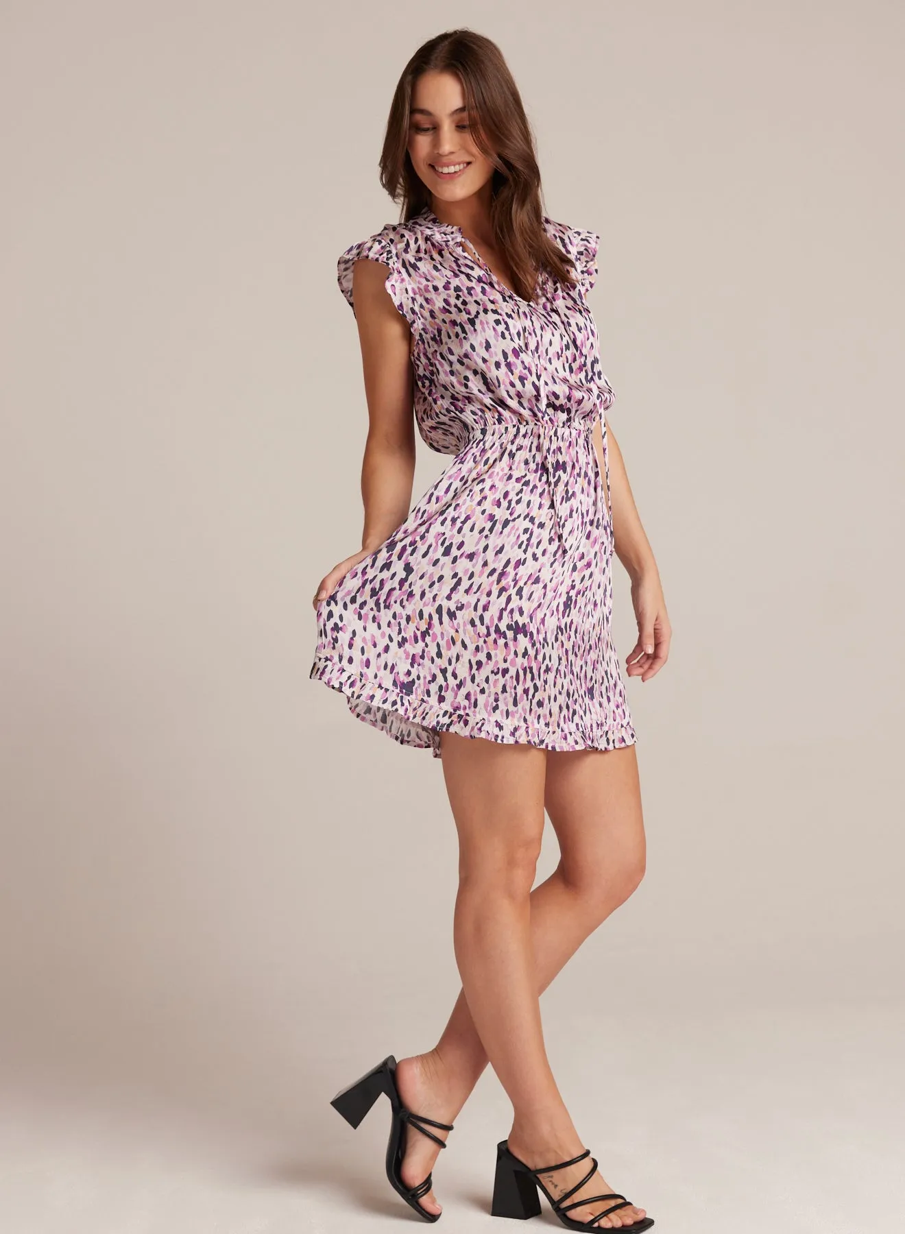 Ruffle Sleeve Mini Dress - Confetti Print