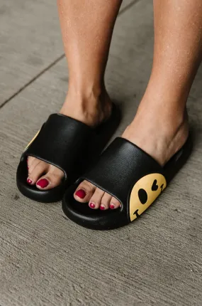 Smiley Slide Sandals - Black