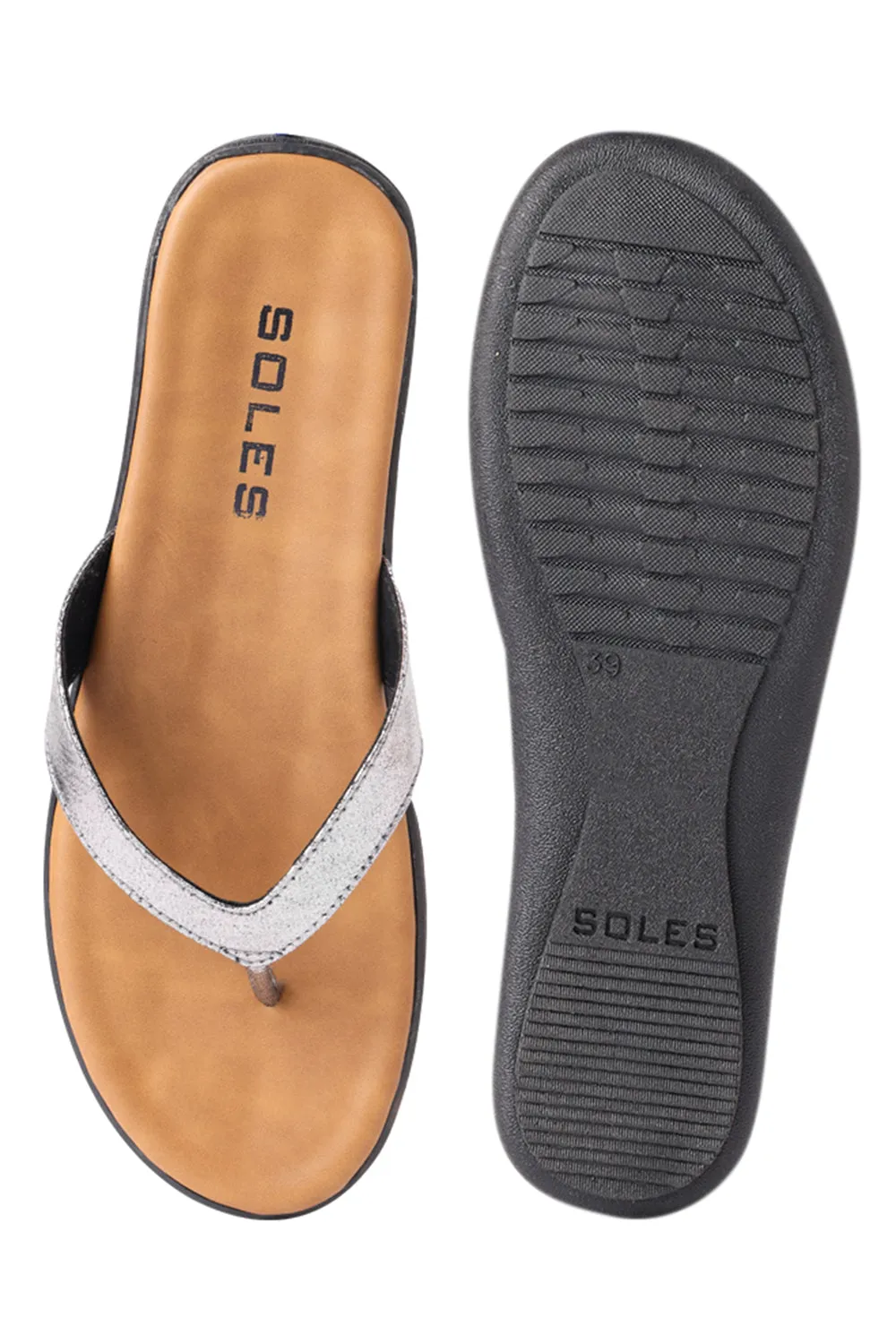 SOLES Shimmering Metallic Flat Sandals - Sparkle with Every Step