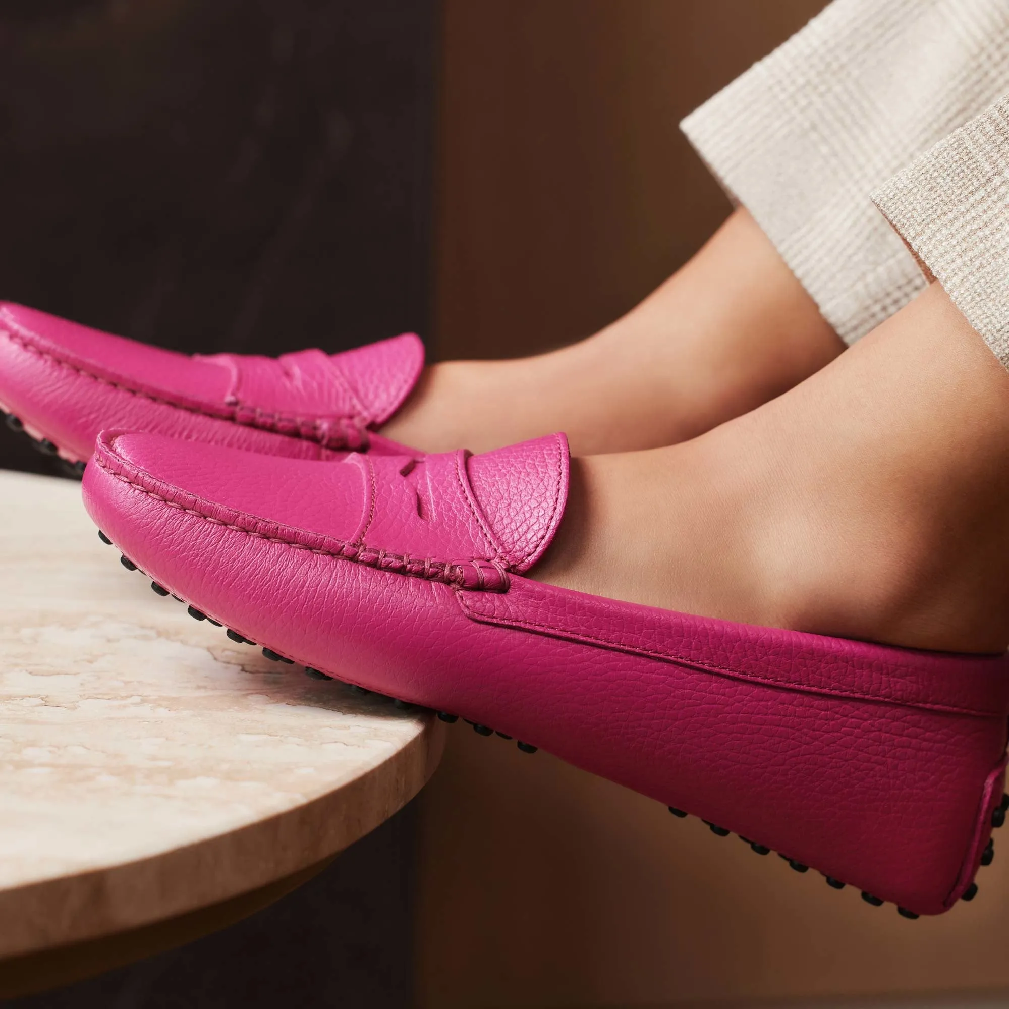 Vendôme Marie fuchsia calfskin leather moccasins