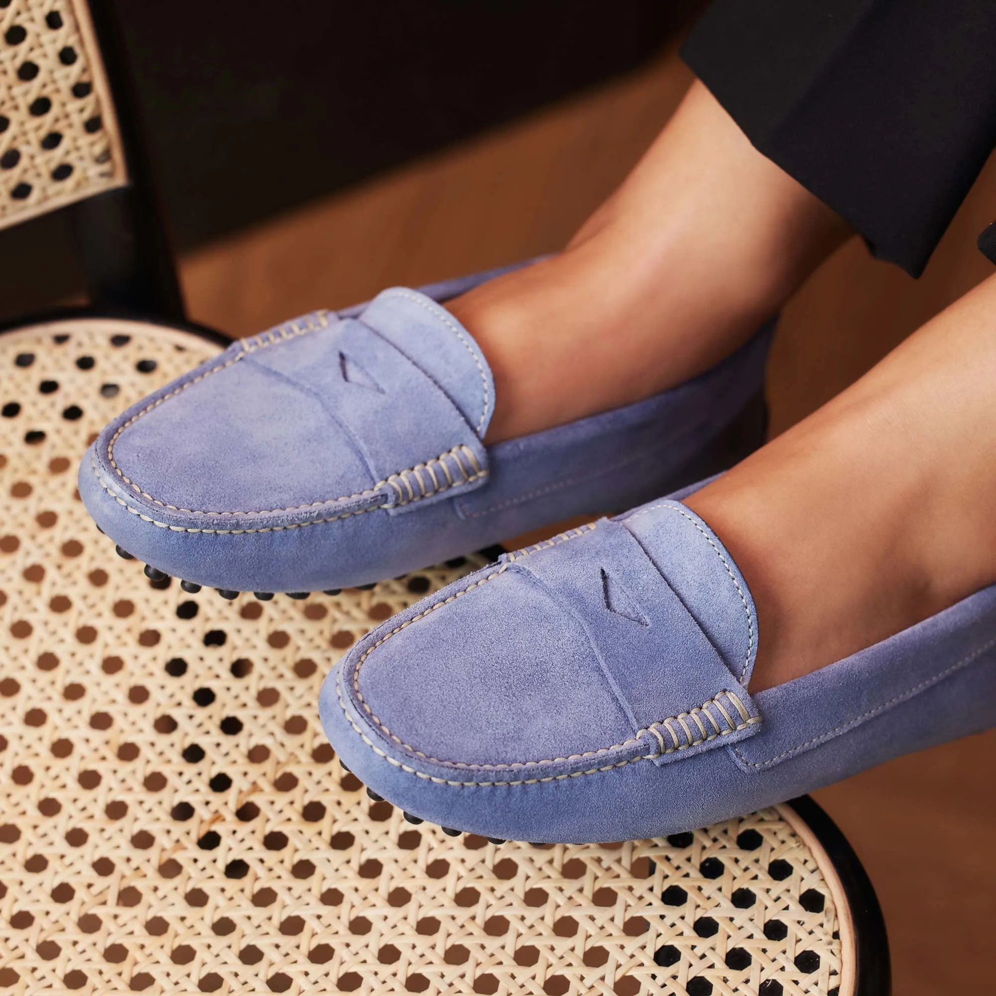 Vendôme Marie light blue suede moccasins