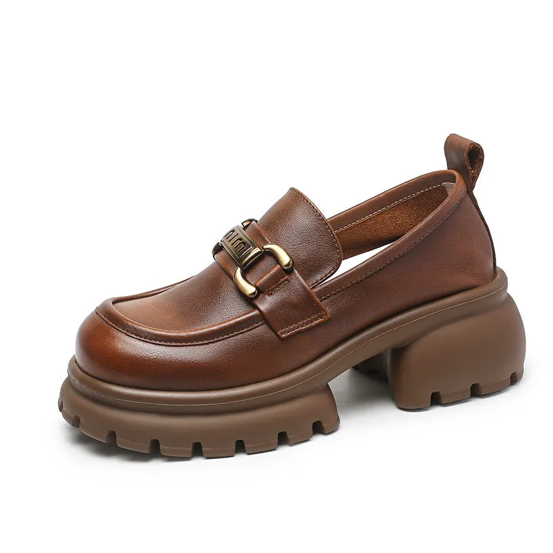 Women Casual Leather Chunky Platform Loafers