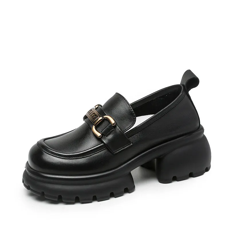 Women Casual Leather Chunky Platform Loafers